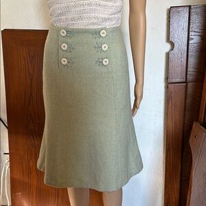 Tocca Elegant Wool Green Button-Front Skirt